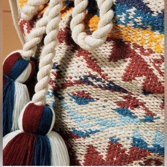 Bohemian Bucket Shoulder Bag Najavo Pattern Handwoven Cotton NWT - Picture 6 of 8